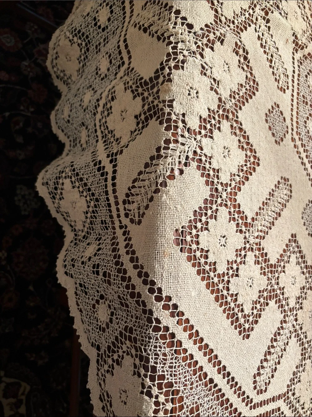 Handmade Cream Crochet Lace Tablecloth - Elegant Home Dining Accent